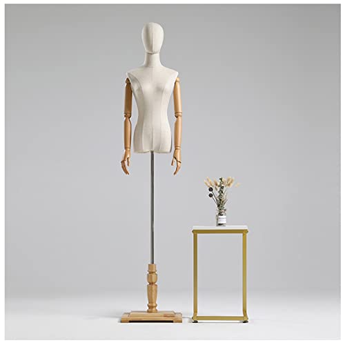 Maniquí Femenino de Costura, con Brazos De Madera Busto de Señora Maniquies Torso con Base De Arte De Madera, Modistas Exhibición Altura Ajustable (Tamaño : Medium-Women)