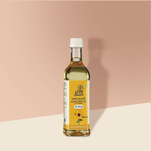 Image of Phalada Pure & Sure Pure & Sure Organic Sunflower Oil | Sunflower Oil for Cooking | High in Antioxidants, Delicious & Healthy Sunflower Cooking Oil (500 ml) (Pack of 2)