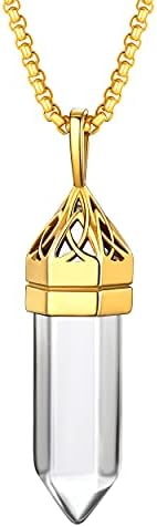Bestyle White Diamond Pendant Synthetic Clear Quartz Gold Celtic Necklace for Women Men Healing Gemstone April Birthstone Jewelry for Mom,Grandma,Wife, Sisters, Lovers