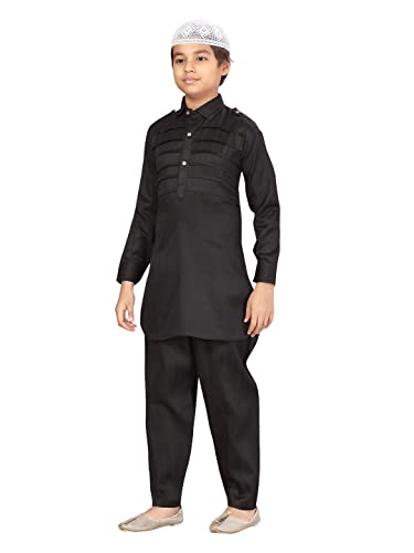 Image of Aarika Boys Black Color Pathani Kurta Pyjama with Cap Set (C PS-JK-102-BLACK-BLACK-9)