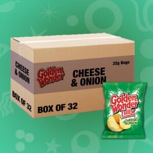 Golden Wonder Cheese & Onion Flavour Crisps 32 x 32.5g Bulk Buy Snacks for Lunchbox and Parties