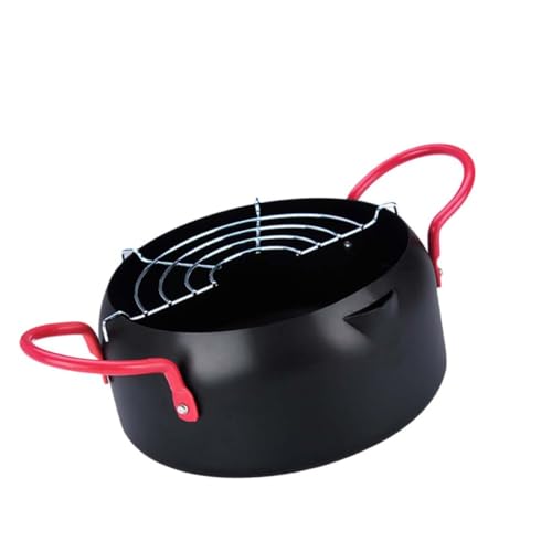 TOBBOMEY 大容量鉄製揚げ鍋 油切りラック付き ガス火 電磁調理器対応 家用天ぷら鍋 小型フライヤー 揚げ物に