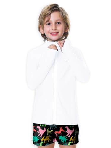 Image of AOBUTE Unisex Kids Zipper Rash Guard Boys UPF 50+ UV Protection Sun Shirt with Thumb Hole 3-12 Years