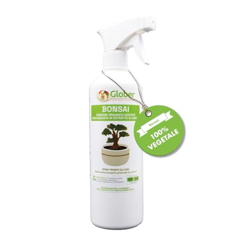 GLOBER Concime Bonsai Liquido Spray 500ml - Pronto all'uso - Fertilizzante Naturale Liquido Spray - Concime Organico Azotato con Alghe Brune