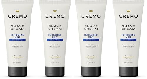 Cremo Barber Grade Cooling Shave Cream,Astonishingly Superior Ultra-Slick Shaving Cream Fights Nicks,Cuts And Razor Burn,6 Fl Oz,WHITE,(Pack of 4)