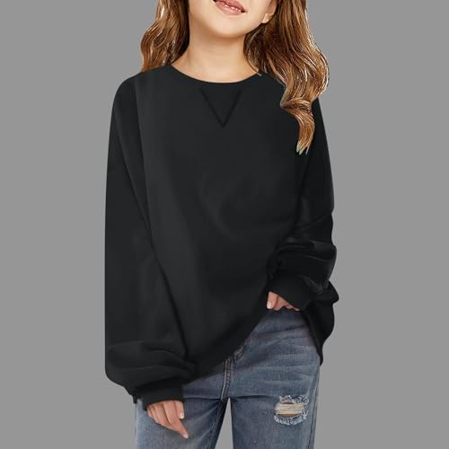 DDAPJ pyju Girls Casual Crewneck Sweatshirts Kids Long Sleeve Oversized Pullover Basic Tops Fall Fashion Clothes 5-14 Years2