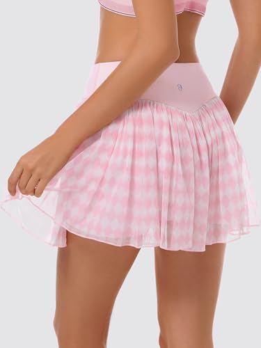 Image of Ibeauti Womens Mini Flowy Skort High Waisted Pleated Tennis Golf Skirts Mesh Ruffler Athletic Skirt with Shorts Pockets