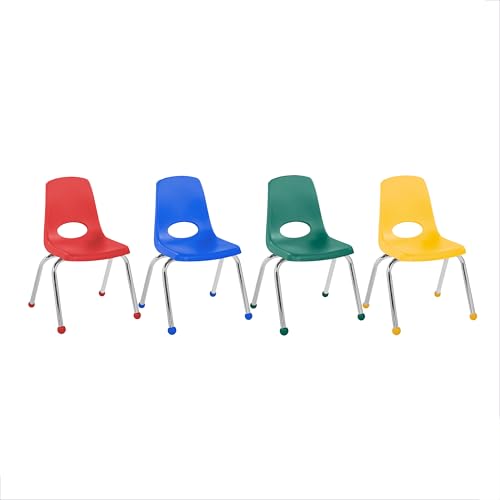 Image of Factory Direct Partners 14 inch School Chairs, Stackable Kids Classroom Chair, Set of 4 Stacking Student Chair with Ball Glides For 1st-3rd Grade, Elementary & After-School Programs, Assorted Colors