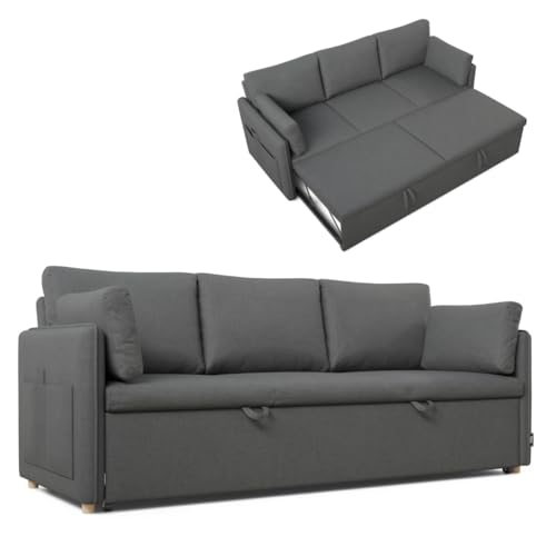 Nalui- Sofa Cama 3 plazas 3 en 1 Nest 3 211x86x88cm con 2 Almohadas. Sofa 3 Plazas Convertible en Cama con Somier de 128x190cm. Soporta hasta 360Kg. Gris Oscuro