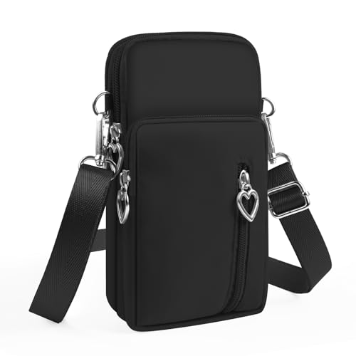 Mini bolsa transversal com zíper vertical para celular (preto)