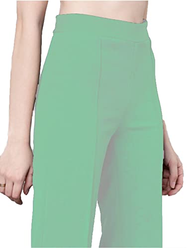Image of Mehrang Cotton Blend Bootcut Parallel Trouser Pants for Women Regular Fit, Bellbottom Straight Pants for Womens