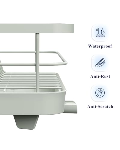 Kitsure Dish Drying Rack for Kitchen Counter, Stainless Steel Sink Organization and Storage Essentials with Cutlery Holder, Home and Appartment Decor, 12''W x 15.5''L, Light Grey
