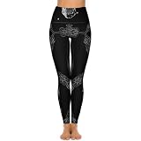 CTOITLKF Leggings de gimnasio para mujer, pantalones de yoga de calavera aterradora negra, leggings de entrenamiento deportivos de cintura alta con bolsillos, Black Scary Skull, L