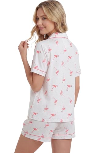 Image of LUBOT 100% Cotton Pajamas for Women 2 Piece PJ Set Button-Down Soft Knit Short Sleeve Summer Sleepwear Loungewear XS-XXL