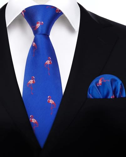 Image of HISDERN Ties for Men Classic Animal Tie and Pocket Square Set Jacquard Woven Silk Neckties Handkerchief Wedding Party