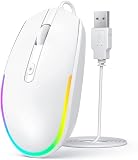 Seenda Wired RGB Backlit Optical LED Mouse - USB Cord for Laptops, Notebooks, Chromebook (White)