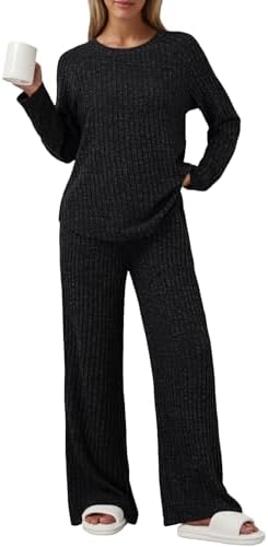 LILLUSORY 2 Piece Lounge Sets for Women Matching Casual Pajamas Fall Fashion 2025 Outfits Long Sleeve Ribbed Knit Sweatsuits
