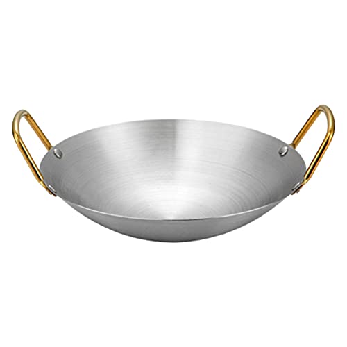 YARNOW Stainless Steel Wok Non Stick Scratch Resistant Chefs Stir Fry Pan 22cm, Silver, 22x22cm