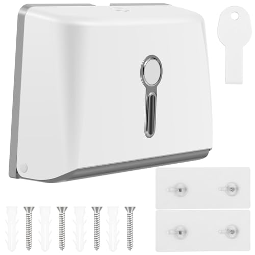 Paper Towel Dispenser Wall Mount-Adhesive/Drilling Install Multifold Trifold Z Fold C Fold Paper Towel Dispenser with Lock for Bathroom Restroom Kitchen///