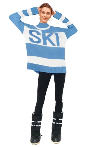 Image of Yousify Womens Sweaters Fall 2025 Oversized Color Block Ski Sweater Crewneck Winter Tops S-2XL