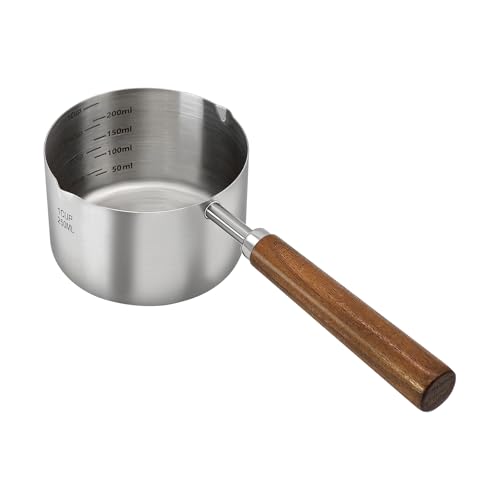 Stainless Steel Butter Warmer Pot & Mini Milk Warmer - 250ml Small Sauce Pan with Secure Handle, Dual Spout & Clear Marks for Melting, Heating, Cooking