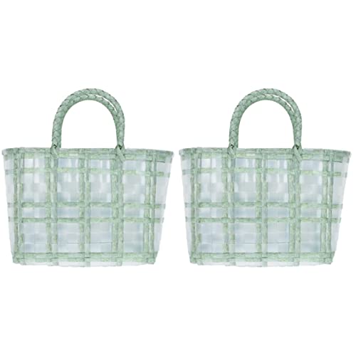 BREWIX 2 pcs Paille Été Fruits Légumes Succulent Shopping Élégant Cave à vin Plastique Rotin Fleur Salle de bain Cuisine Sac fait main Fourre-tout Mariage Grande plage Marché Main Pot Paniers