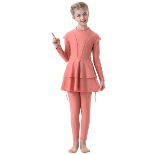 Image of FYMNSI Kids Burkini Swimsuits Girls Baby Modest Muslim Swimwear Long Sleeve Swim Top Pants Hijab 3PCS Bathing Suit Rash Guard