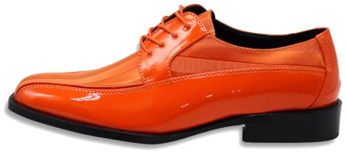 Image of BMY Men's Striped Satin Matching Patent Upper Oxfords Formal Dress Shoes