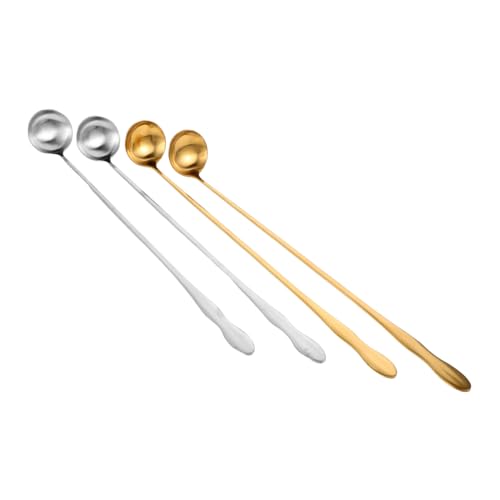 Cabilock 4Pcs Long Handled Stainless Steel Soup Spoons Serving Utensils for Hotpot Coffee Western Cuisine Ergonomic Design Wide Mouth for Effortless Stirring and Serving