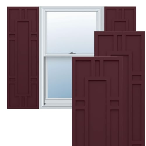 Ekena Millwork TFP001HS12X042WR True Fit PVC Hastings (Per Pair-Hardware Not Included) Fixed Mount Shutters, 12-in. W x 42-in. H, Wine Red