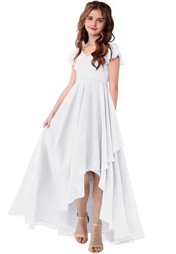 Junior Bridesmaid Dresses for Wedding Chiffon Short Sleeves Flower Girl Dress for Teen Party Formal Gowns