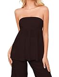 Ythomm Womens’s Ruffle Hem Bandeau Tube Tops Casual Sleeveless Strapless Peplum Flowy Blouse Shirts Summer Going Out Tanks Brown