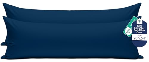 Image of ROYALE LINENS Body Pillow Cover - Double Brushed 1800 Microfiber - 20 inchx54 inch with Hidden Zipper Closure - Wrinkle & Fade Resistant - Super Soft Body Pillowcase 2 Pack (Navy, Pack of 2)