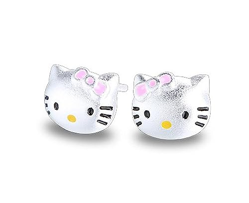 Kaguyo Pendientes de plata para mujer, pendientes de Hello Kitty...