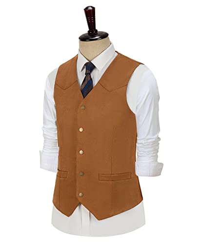Tuikayoo Men's Suede Leather Suit Vest Vintage Western Cowboy Waistcoat Regular Fit3
