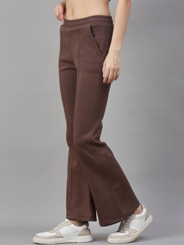 Image of 98 Degree North Women Flared Fleece Track Pants-GL1315-ALMOND
