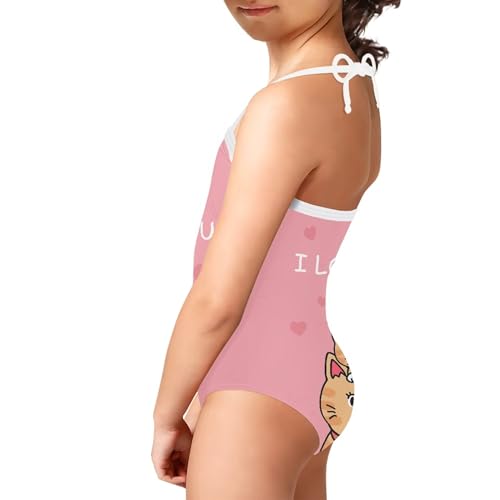 Image of Cute Backless One Piece Swimsuits for Girls Adjustable Halter Strap Bathing Suit Beach Swimwear for Girls