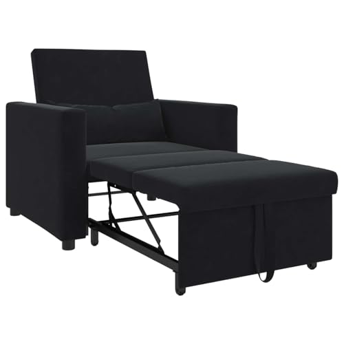 Vorpalize Sofá cama extensible individual terciopelo negro con ruedas 3 en 1 sofá cama marco de acero respaldo ajustable compacto para sala de estar y habitación de invitados