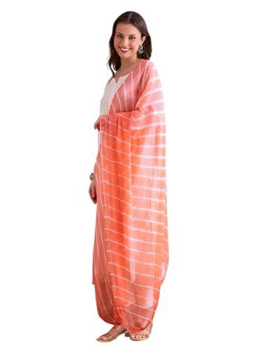 Image of DUPATTA BAZAAR Women's Leharia Dupatta with Pom Pom Lace