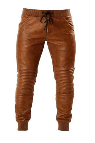 Mens Leather Joggers Pant for Bikers & Riders, Moto Sports Drawstring Pants, Cowboy Pant, Trousers for Boys