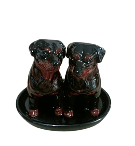 Keramik Salz und Pfefferstreuer Set mit Hundemotiv (Rottweiler)