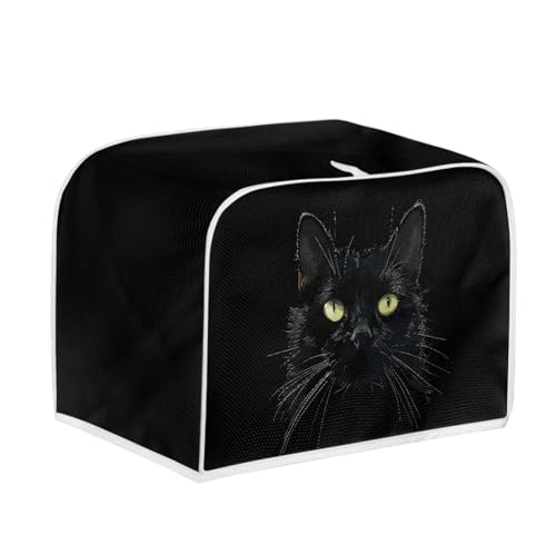Uskorhein Black Vivid Cat Print 4 & 2 Slice Toaster Cover,Cute Cat Pattern Polyester Fabric Quilted Dust-proof Cover Fits for Most Standard Toasters