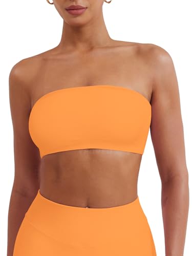Image of YEOREO Strapless Bandeau Sports Bra for Workout Seamless Tube Top Gym Padded Wireless Bra