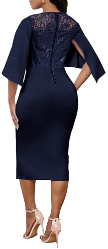 Image of Lace Dresses for Women Wedding Guest Elegant Long Sleeve Cocktail Business Knee Length Pencil Dress