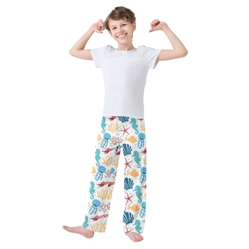 ZZXXB Jellyfish Coral Seahorse Boys Long Pants Soft Trousers Elastic Waist Kids Lounge Bottoms with Pockets S-XL2