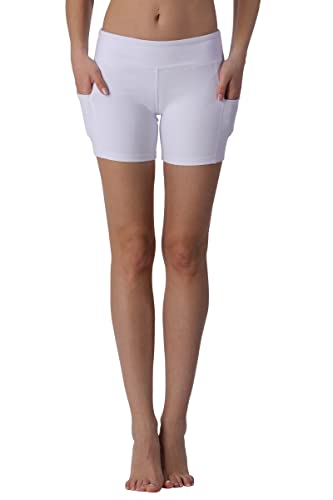 Lovesoft Women's Compression Volleyball Shorts With Pockets, High Waist Spandex Shorts For Yoga, Workout, Runnning, Cycling White #TOP3
