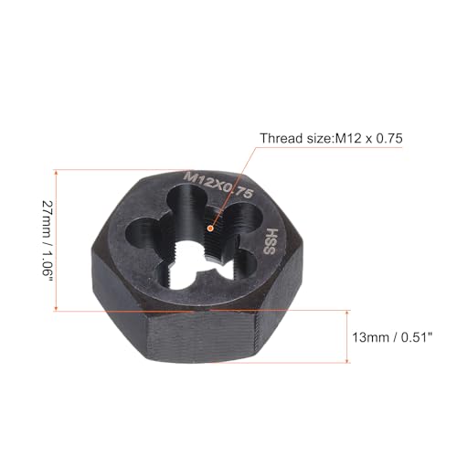QUARKZMAN Sechskant-Schneideisen M12x0,75, Rechtshänder Gewindeschneideisen, Schwarz