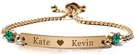 EDSG Personalised Birthstone Bracelets Engraved Bar Bracelet for Her Women Wife Girlfriend Custom Gift for Sister Friendship Birthday Valentine's Day Christmas 18th 21st 30th 40th 50th