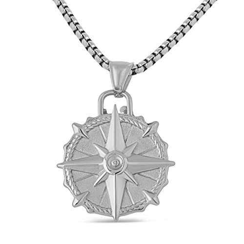 Collier femme homme acier inoxydable avec pendentif boussole ornement carte du nord