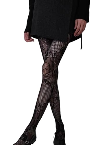Image of Mrotrida Women's Floral Footless Tights Vintage No Toes Fishnet Leggings Stockings Sheer Foral Pattern Lace Mesh Pants